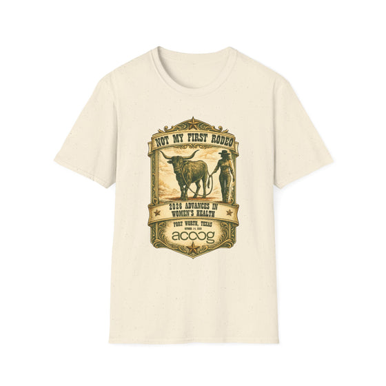 2026 Advances in Women's Health conference T-shirt with a vintage cowboy and steer print